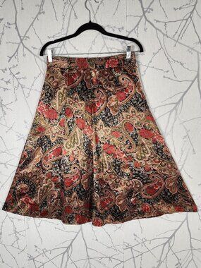 Vintage Floral Paisley Print Satin High Waist A-Line Skirt